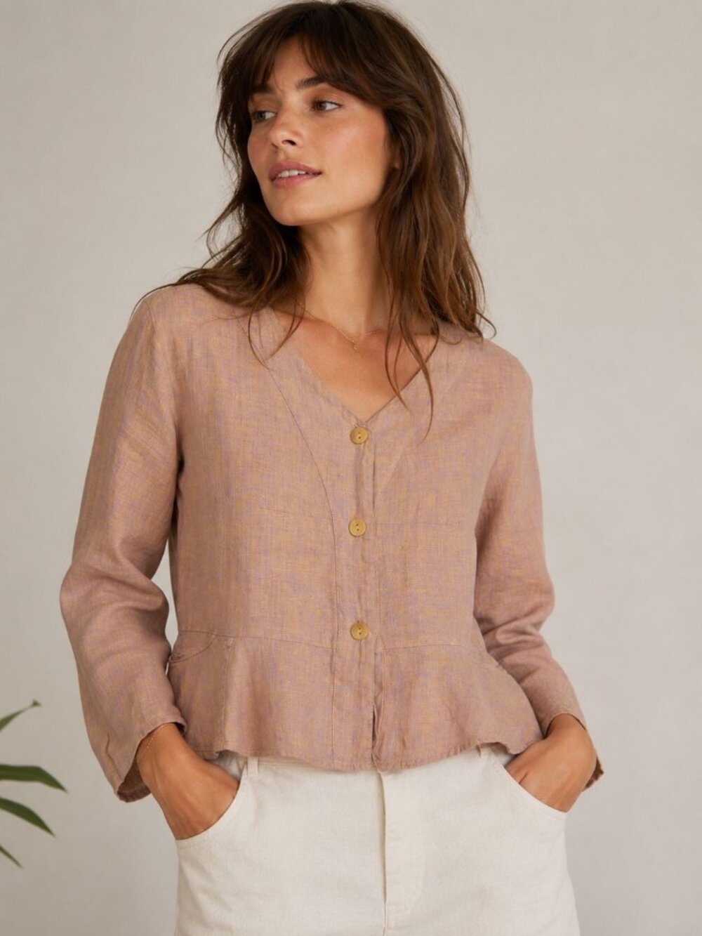 FLAX Jeanne Engelhart Linen Button Front Jacket Womens Small Peplum Lagenlook